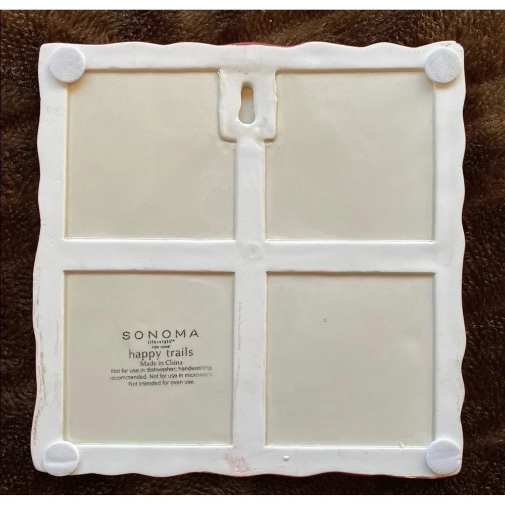 Sonoma Happy Trails Western 3 Pc Set - 2 Handled Soup Bowls & Wall Plaque Trivet